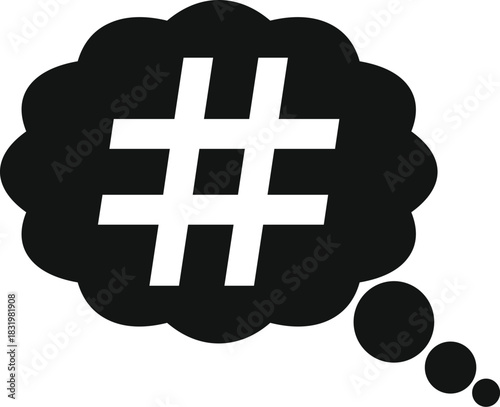 Hashtag symbol in a speech bubble representing online communication and popularity