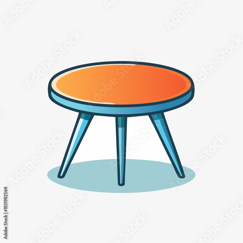Pixel Art Round Orange Table With Three Blue Legs On White Background