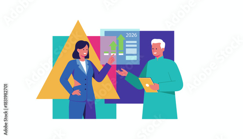 Business team analyzing 2026 financial projection and growth strategy