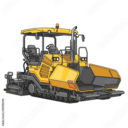 Yellow Asphalt Paver Machine Illustration.