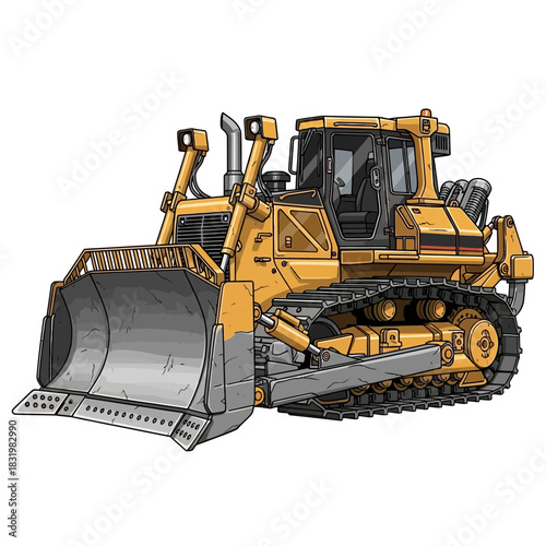 Heavy Duty Yellow Bulldozer Illustration.