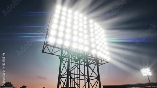 stadium lights Turning on at night.
