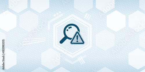 Search Warning Vector Header - Magnifying Glass with Caution Sign Icon