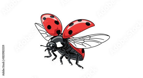 A vibrant illustration of a ladybug taking flight, showcasing its distinctive red spotted wings and delicate flight wings.