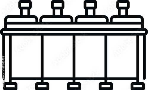Bottles moving on a conveyor, part of a dairy factory production line