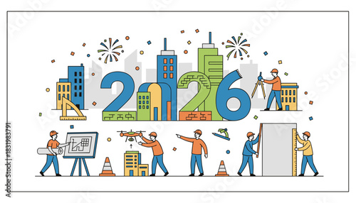 Construction industry goals for 2026 Engineers building and planning future city architecture