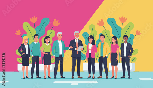 Diverse business group standing together Collaboration leadership and professional success