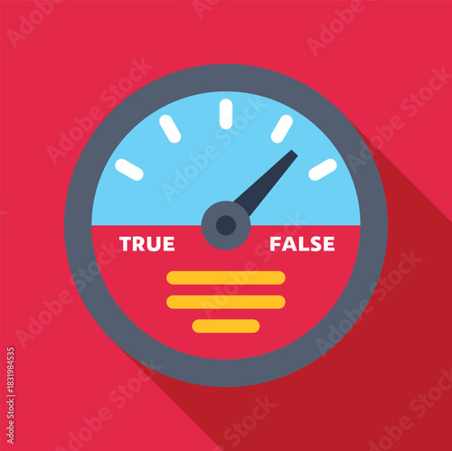 Gauge measuring truth and falsehood with a needle indicating false