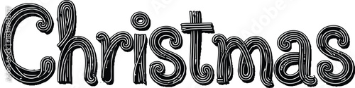 Black and white decorative cursive text spelling " Christmas" with swirling lines lettering word