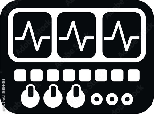 Medical patient monitor displaying heart rate electrocardiogram icon