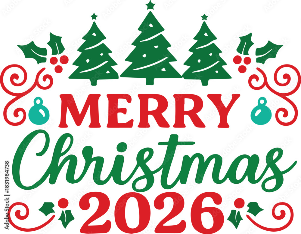Naklejka premium Merry Christmas 2026 Typography Design