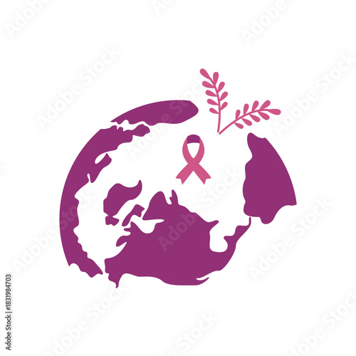 Global awareness ribbon illustration with branches for a good cause campaign