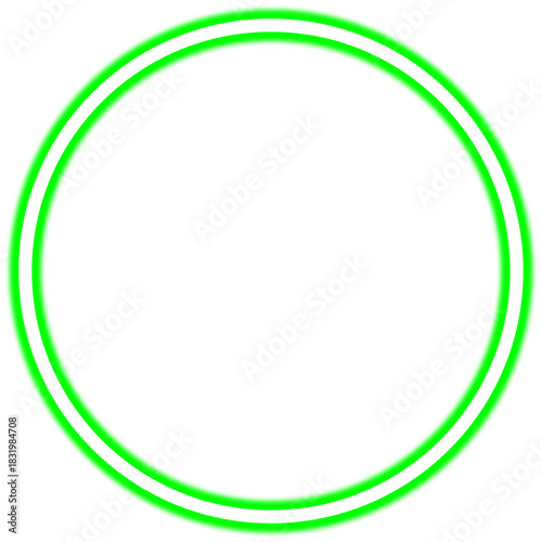 Green circular neon glowing circle. Bright neon ring. Circular light effect. Glowing red frame. Neon design element. Isolated on transparent background. Design elements PNG.