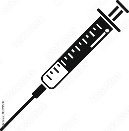 Syringe filled with liquid and needle, symbolizing vaccination and healthcare