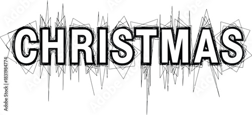 Black Christmas text with abstract geometric lines and sharp edges on a white background word lettering