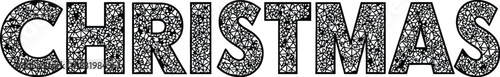 Black letters spelling CHRISTMAS filled with a geometric triangular pattern on a white background Keywords: Christmas, holiday, festive, celebration, winter, season, greeting, text, word
