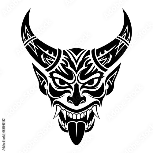 Japanese Demon (Oni) Horned Mascot Logo Vector