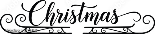 Christmas text in elegant script on a decorative sleigh silhouette lettering typography