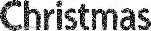 Christmas text formed by a dense pattern of small black leaf shapes font leaves