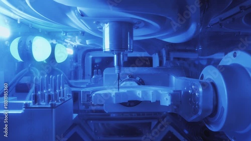 Automated dental milling machine carving zirconia crowns in CAD CAM system, illustrating high-precision digital dentistry, CNC prosthetic production, oral restoration technology, and modern dental lab