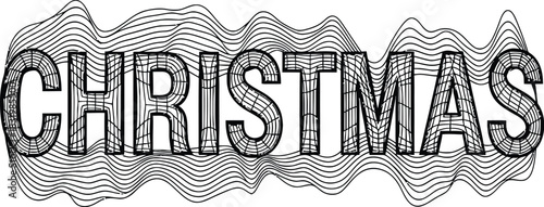 Christmas text with wavy line distortion and wireframe effect on white background word lettering
