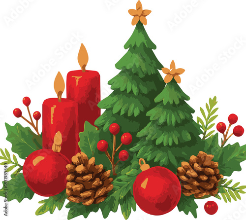 Simple Christmas Tree and Star Pattern Border