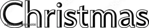 Stylized black and white text spelling out the word Christmas with a double outline effect holiday lettering