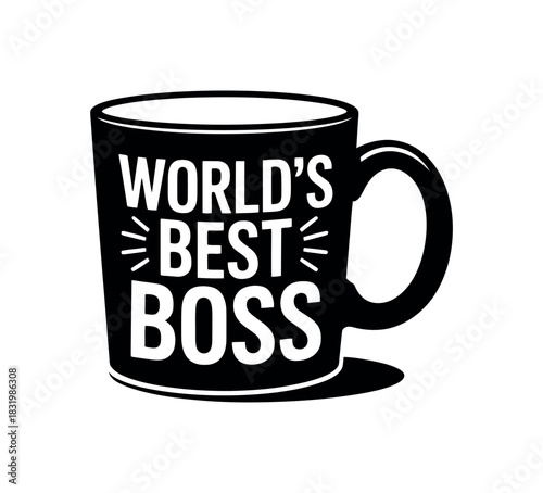 Black mug with white text world's best boss on a white background