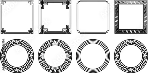 Geometric Decorative Frames Square and Round Greek Key Border Design Set