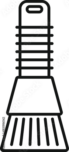 Line art icon illustrating a simple hand broom or duster with a short handle