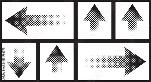 Halftone Arrow Icons Gradient Dotted Arrowhead Graphic Design Set