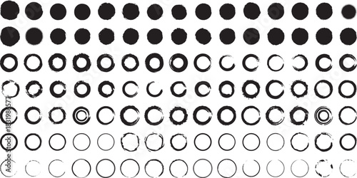 Grunge Circle Brush Strokes Round Ink Shapes Artistic Design Set