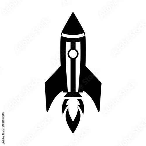 a rocket (spaceship) launching upwards, complete with booster smoke/fire at the bottom.