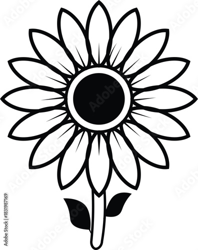 Sunflower Monochromatic: A monochromatic depiction of a vibrant sunflower, showcasing the beauty of the floral world. With its detailed petals and bold lines, it's a statement of nature's purity.