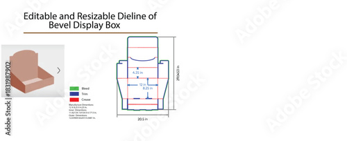 Bevel Display Box Dieline and Mockup packaging cardboard