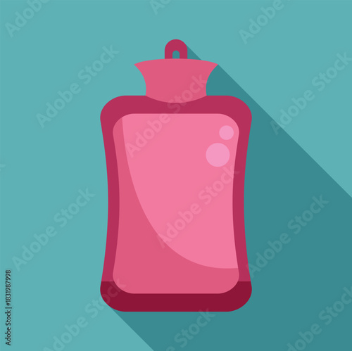 Pink hot water bottle with long shadow, used for warmth and therapeutic pain relief