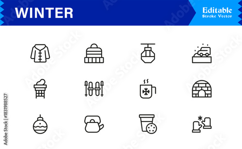 Winter Line Icon Set Featuring Professional Minimal Designs And Unique Seasonal Symbols For Modern Projects And Creative Use