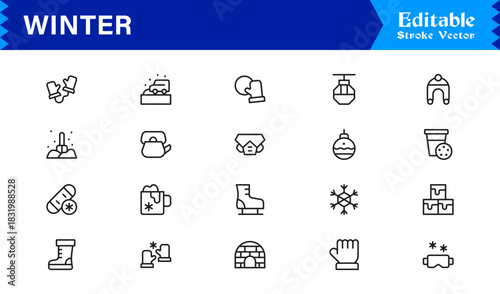 Winter Line Icon Set Featuring Professional Minimal Designs And Unique Seasonal Symbols For Modern Projects And Creative Use