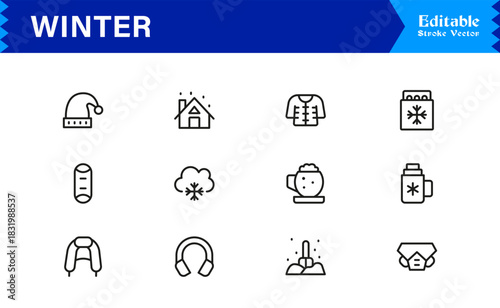 Winter Line Icon Set Featuring Professional Minimal Designs And Unique Seasonal Symbols For Modern Projects And Creative Use