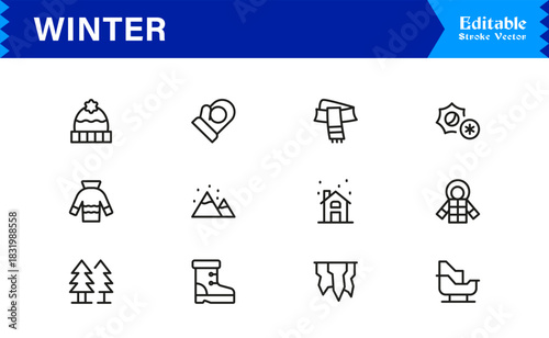 Winter Line Icon Set Featuring Professional Minimal Designs And Unique Seasonal Symbols For Modern Projects And Creative Use