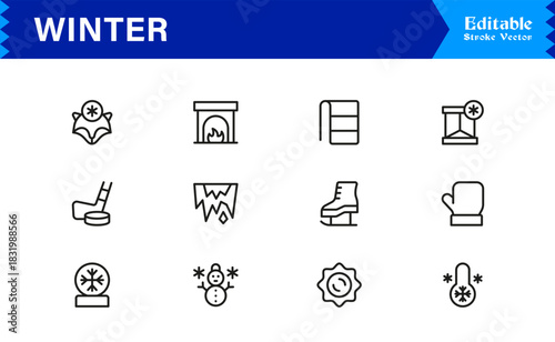 Winter Line Icon Set Featuring Professional Minimal Designs And Unique Seasonal Symbols For Modern Projects And Creative Use