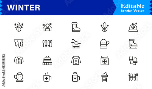 Winter Line Icon Set Featuring Professional Minimal Designs And Unique Seasonal Symbols For Modern Projects And Creative Use