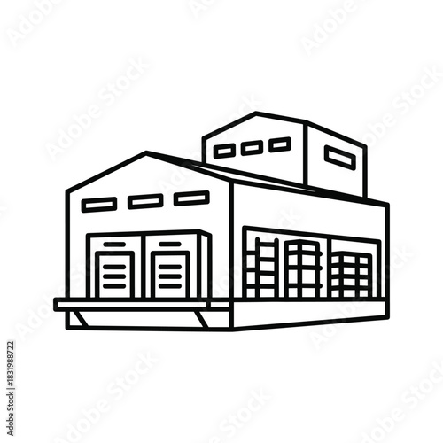 Line Art Warehouse Icon with Loading Dock and Industrial Design