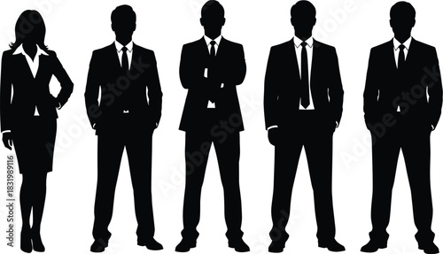 Corporate Silhouettes  Professional Business Team Standing Together in Unity, Leadership, Formal Attire, Collaboration, Workplace Identity, Office Culture, Success