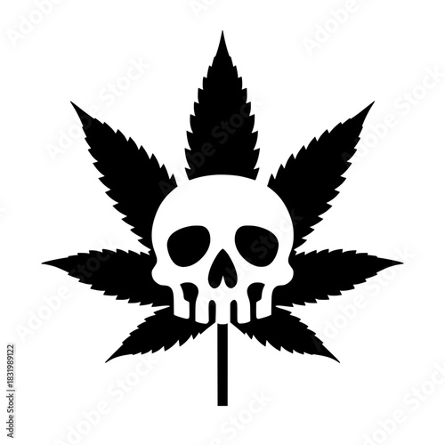 Cannabis Leaf and Skull: Warning or Danger Symbol