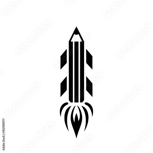 Creativity Launch: Rocket Pencil Black Vector Logo
