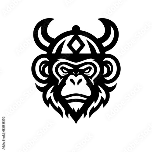 Monkey Ape Head Mascot Vector with Viking Horned Helmet