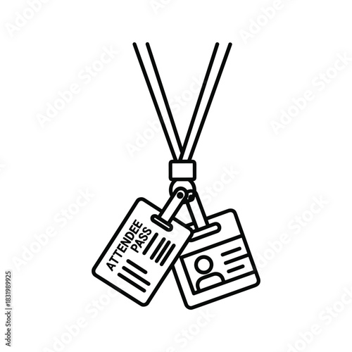 Lanyard with Attendee Pass and ID Card Line Icon