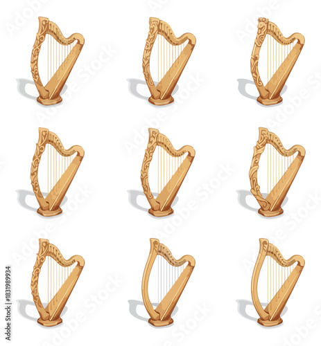 Harp illustrations collection musical instrument vector art