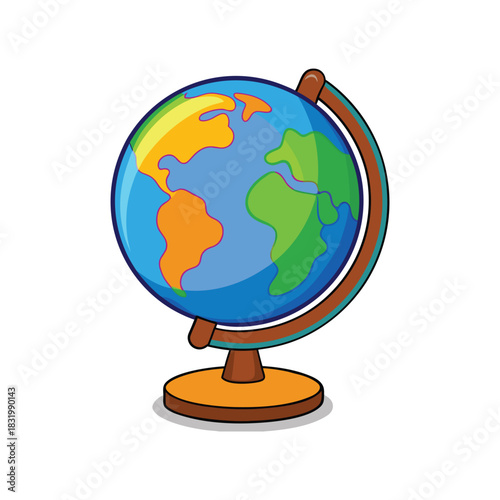 A terrestrial globe map displaying continents and oceans for geography education is isolated on a white background